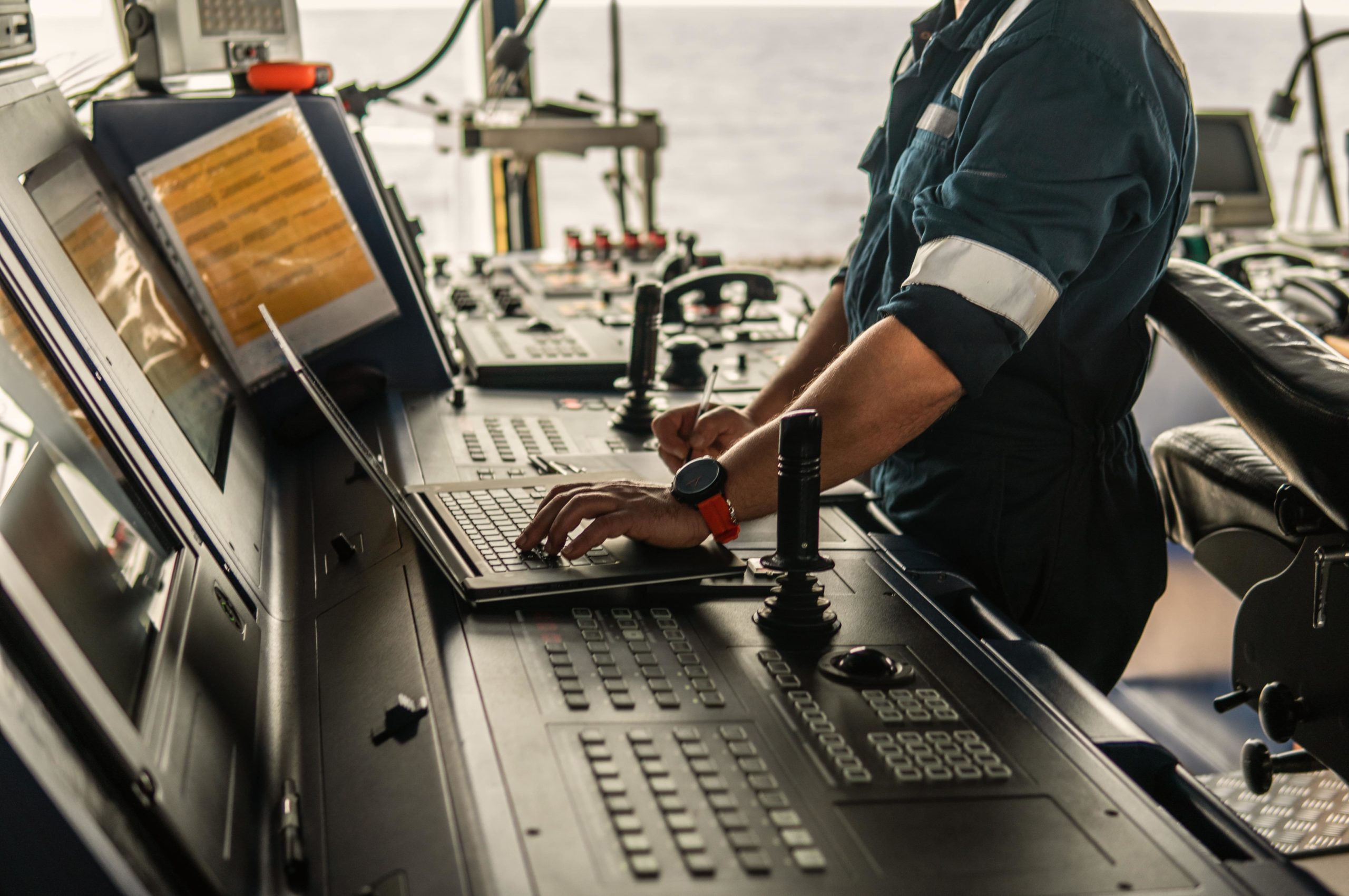 Marine officer using PC